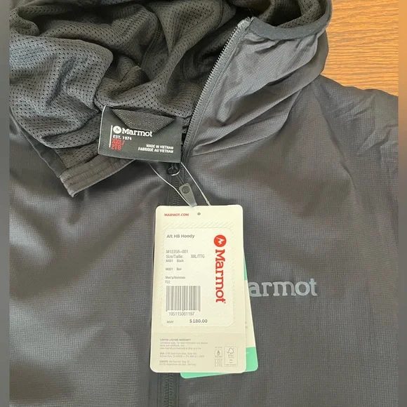 NWT Marmot Men’s Alt B Hoody Hoodie Full Zip Jacket Black XXL 2XL